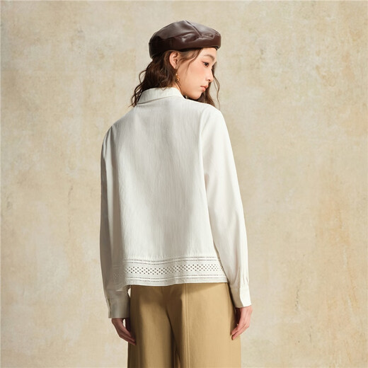 Giordano designer white shirt women's new pure cotton splicing lace loose shirt women's long sleeves 18345616