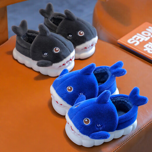 New Autumn and Winter Children's Cotton Slippers for Boys and Girls Indoor Cartoon Shark Slippers for Girls Baby Bag Heels Cotton Shoes Upgraded Version - Pink - Cotton 12 26/27 Size Inner Length 16CM