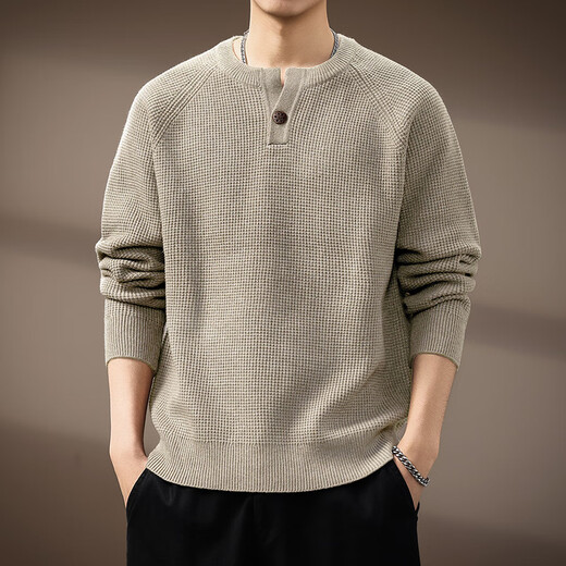 Chaotishi high-end American retro Henry collar men's sweater autumn and winter new fashion brand loose lazy style casual sweater for men brown S 90-115Jin Jin equals 0.5 kg