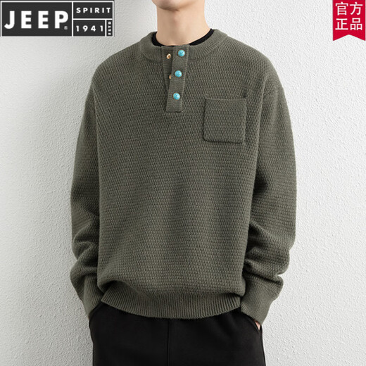 JEEP SPIRIT autumn and winter men's heavyweight Henry collar jacquard thickened sweater men's lazy style slightly wide casual sweater gray M