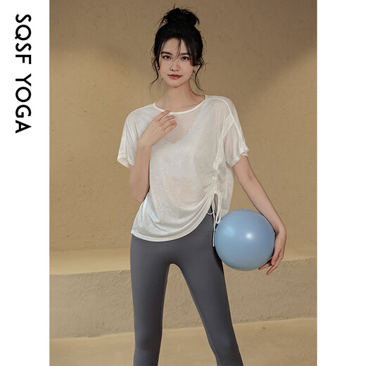 Zailu short-sleeved yoga clothes for women summer quick-drying T-shirt sports tops loose blouse Pilates training fitness white S