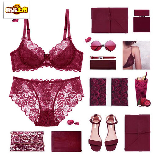 MORTEN SOLUM Big Brand Delphine Underwear Feminine Transparent Lace Large Breast Showing Small Wires Push-up Bra Breathable Bra Set T05-Noble Gray Set S 70A+