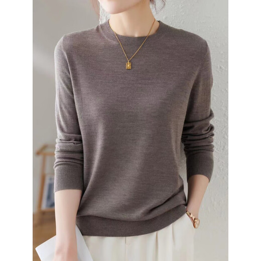 EMZ Ordos Superfine 100 Pure Wool Sweater Women's Round Neck Thin Pullover Sweater with Knitted Black Round Neck Machine Washable Wool Sweater 2XL Suitable for Weight 130-140Jin Jin is equal to 0.5 kg