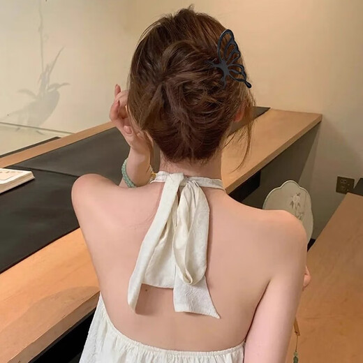 Metal hollow butterfly hairpin, new Chinese style four-tooth comb for women, high-end, cool, round hairpin, metal hollow butterfly hairpin, black