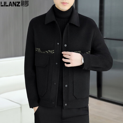 Lilang woolen woolen coat men's short double-sided woolen coat autumn and winter new high-end men's thickened woolen jacket black 4XL 195