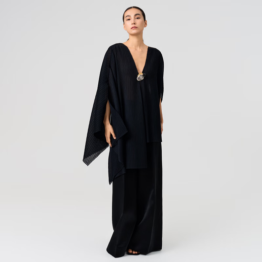 SIQIYOUNG Artist Series - Multi-Wear Cape Large Pleated Shawl Multi-Wear High-end Outerwear Mist Black One Size F