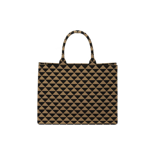 PRADA Enamel-coated metal triangle logo embroidery Jacquard fabric and leather Tote bag women's basic outfit (bag + dust bag)