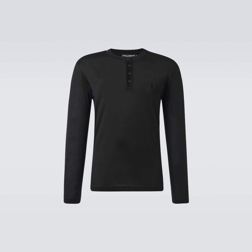 Dolce&Gabbana Men's Silk Henley Shirt P00984525 Black XS CN 170/88A