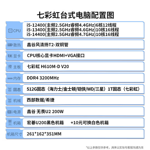 Colorful computer desktop intel Intel Core i5 commercial office home host assembly without graphics card complete machine CF16C single host (customizable after consulting customer service) i5-13400 32G memory 512G solid state drive