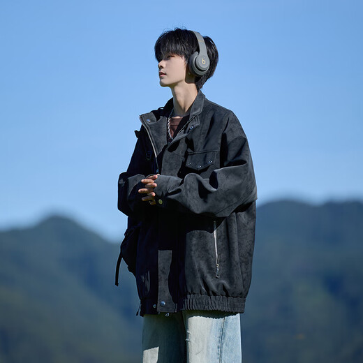 Shelley Jones American retro pu leather jacket men's autumn new loose trendy high-end handsome jacket clothing black cotton XL recommended 125-135Jin Jin equals 0.5 kg