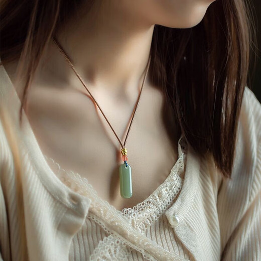 Natural Hetian Jade Ping An Wu Shi brand car key chain pendant light green simple pendant high-end men and women pendant mobile phone chain