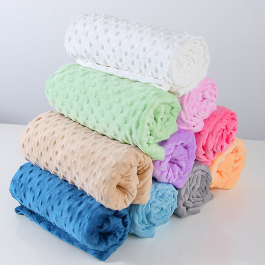 Newborn Bean Velvet Soothing Blanket Baby Double-layered Edged Pressed Foam Blanket Baby Cover Blanket Solid Color Quilt B146-White 80*100CM