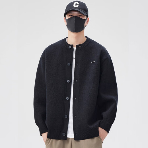 Kazuki Kuraishi's trendy solid color simple button cardigan sweater for men in autumn and winter Henley collar loose versatile sweater casual jacket light gray XL