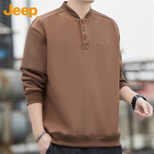 Jeep (JEEP) American genuine Jeep high-end sweatshirt men's spring and autumn loose pullover sports bottoming shirt casual long-sleeved top Brown-Henry collar same style in the store XL recommended 140-160Jin Jin equals 0.5 kg