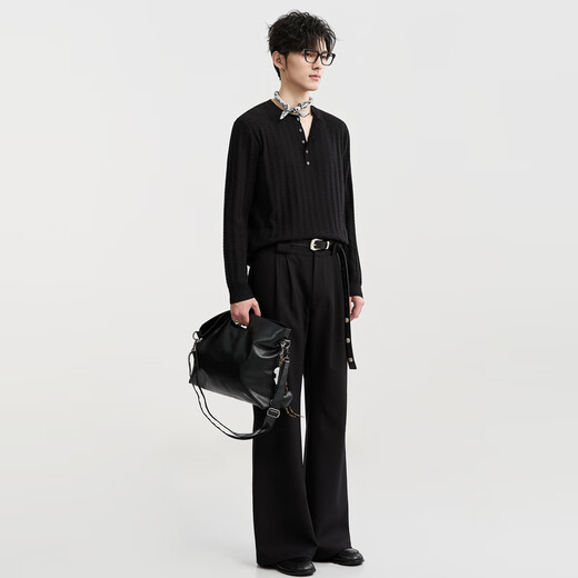 Earl Zall Henry collar jacquard texture 25 autumn knitted long-sleeved T-shirt men's casual bottoming shirt