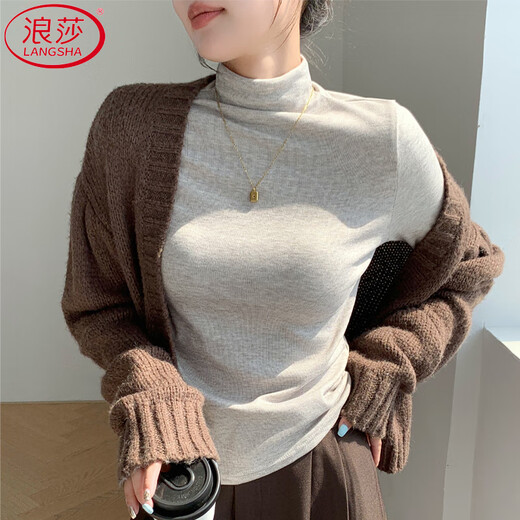Langsha half turtleneck bottoming shirt for women 2025 winter new warm brushed long-sleeved T-shirt slim fit versatile top