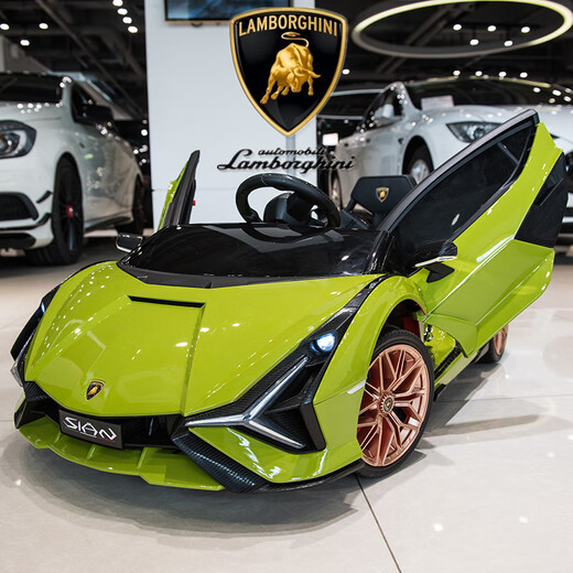 Lamborghini children's electric car four-wheel with remote control car male and female baby children can sit on toy car stroller green four-wheel drive + lithium battery + leather seat electric drive