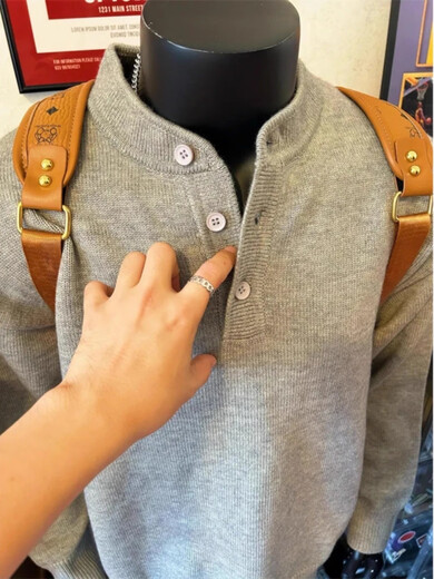 QGF Henry collar gray cleanfit sweater men's autumn lazy style polo sweater American sweatshirt jacket light gray XL recommended 110-130Jin Jin equals 0.5 kg