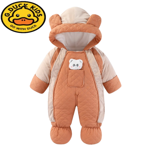 G.duck baby clothes, newborn one-piece clothes, thickened and velvet cotton clothes, baby clothes, autumn and winter outing clothes, quilt, blue, one-piece thickened 66cm, recommended for 0-5 months