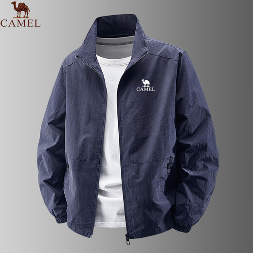 Camel Jacket Men's New Wear-resistant and Versatile Casual Large Size Loose Stand Collar Outdoor Thin Charge Top Work Jacket Spring and Autumn Style Blue L Recommended 120-135 Jin Jin equals 0.5 kg