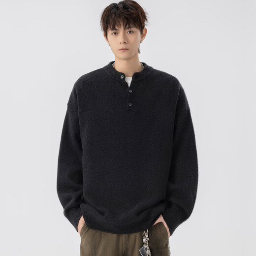 My Speed (WOOD SOON) Henry Collar Sweater Men's Autumn and Winter American Old Money Style Warm Knitted Sweater Loose Basics Bottoming Shirt Top Off-White XL