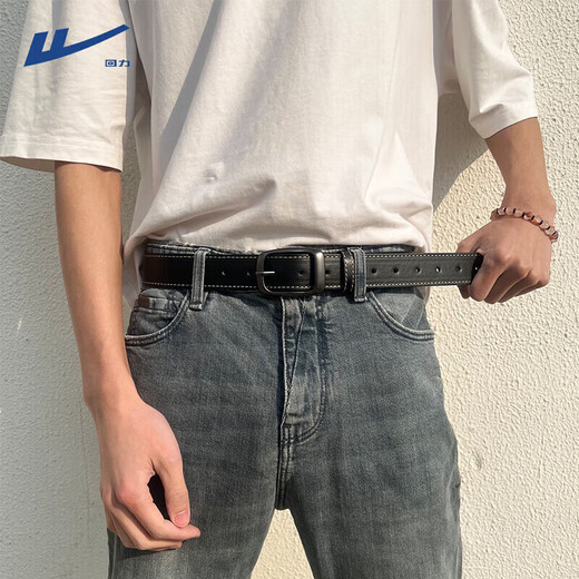 Pull back belt men's genuine leather belt two-layer cowhide pin buckle Hong Kong style trouser belt 2025 new fashion versatile fashionable young people