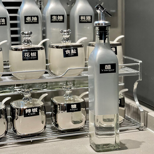 Llama light luxury silver ceramic seasoning box soy sauce bottle combination set kitchen household high-end seasoning jar seasoning bottle complete set double-layer 15-piece set - bear mixed color crown - silver bottle 11-piece set and above