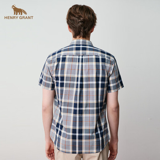 HENRY GRANT Henry Grant 2025 spring and summer short-sleeved British casual shirt men's short-sleeved khaki blue plaid shirt Khaki (QTC242130U311) 46 (170/88A)