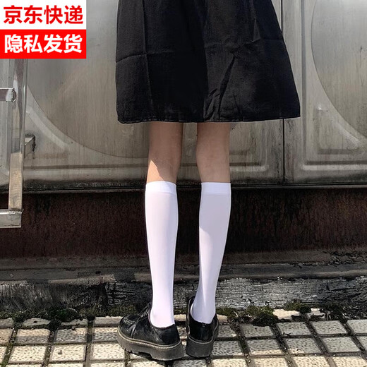 Ifishen's new white velvet calf socks, stockings, medium tube socks, summer thin long tube jk spring and summer half tube Japanese style, medium tube black, one size fits all