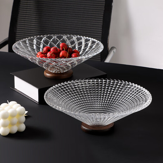 Baijie glass transparent corrugated wood bottom fruit tray home living room light luxury candy nut snacks dried fruit storage tray