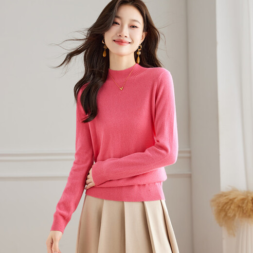 Srcr Cashmere Sweater Women's 100% Cashmere Soft Waxy Sweater Paired with Spring and Autumn Half Turtle Collar Knitted Bottoming Sweater