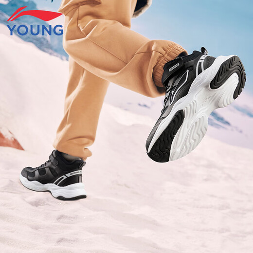 李宁童鞋儿童棉鞋运动鞋男大童加绒防泼水减震回弹休闲鞋37YKCU224-9