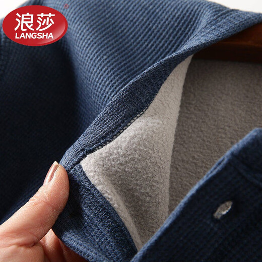 LangSha brand new winter style velvet thickened Henry collar long-sleeved T-shirt versatile large size loose bottoming shirt men's autumn coat light gray velvet style XS 110-125Jin Jin equals 0.5 kg