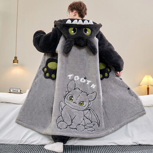 Yougang Pajamas Autumn and Winter Men's Plus Velvet Thickened Coral Velvet Pajamas Winter Men's Teenagers Large Size Home Clothes Set Winter ML105 Shark Pajamas + Pants XL (175cm Recommended Weight 130-155)