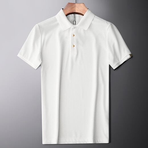 Dances with Wolves (DANCING WOLVES) high-end light luxury short-sleeved polo shirt men's light business ice silk lapel T-shirt single breathable shirt collar white L