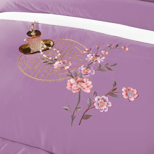 New wedding four-piece set 100s long staple cotton bright red wedding embroidery quilt set wedding room four-piece set dark fragrance purple bean paste 1.8m bed sheet style four-piece set