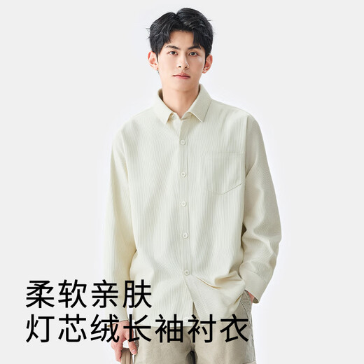 Baleno corduroy long-sleeved shirt for men in spring and autumn black Cuban collar American textured lapel heavy shirt jacket for men Corduroy - Caramel #Solid Color XL