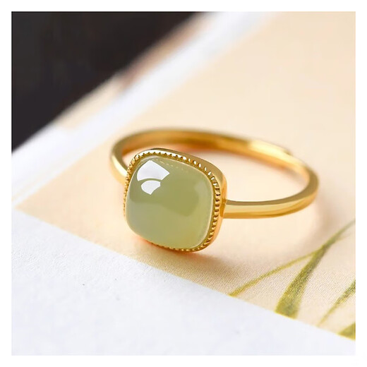 Lao Fengxiang small sugar cube ancient gold deep Hetian jade couple ring women's ring birthday gift girls silver jewelry small sugar cube ring ancient gold deep Hetian jade + certificate + brand gift box