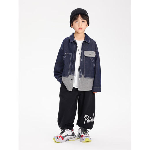 Burwilde international brand children's clothing boys' jacket 2025 new spring and autumn children's spliced denim jacket boys casual denim blue 120 cm