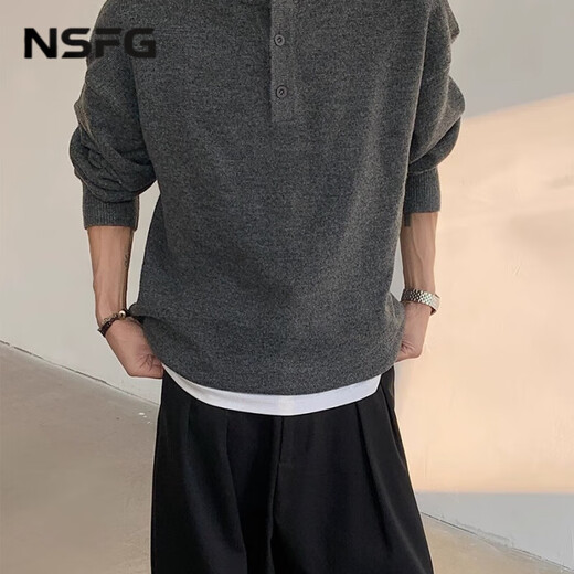 NSFG American retro Henry collar sweater men's autumn and winter men's casual lazy style sweater men's solid color sweater dark gray M (85-100Jin Jin equals 0.5 kg)