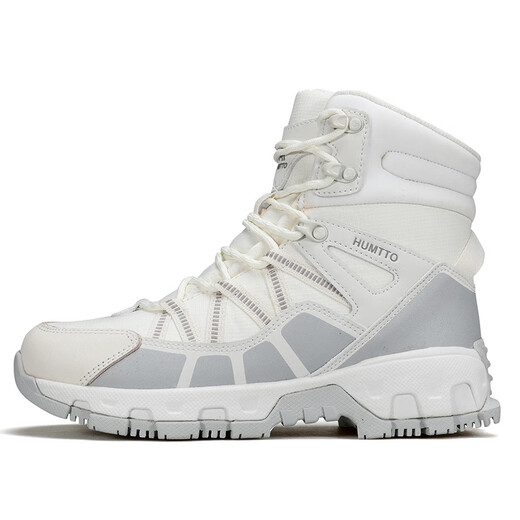 HUMTTO Schneestiefel für Damen, plus Samt, rutschfeste, warme High-Top-Baumwollschuhe, Herren-Bergsteiger-Skistiefel, Elfenbeinweiß plus Samt – Damen 35