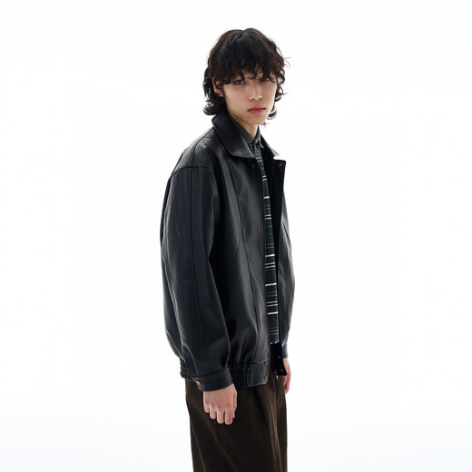 Weilang's shop autumn American handsome jacket men's high-end old money style retro coffee color leather jacket trendy for couples black ready for delivery on the same day M