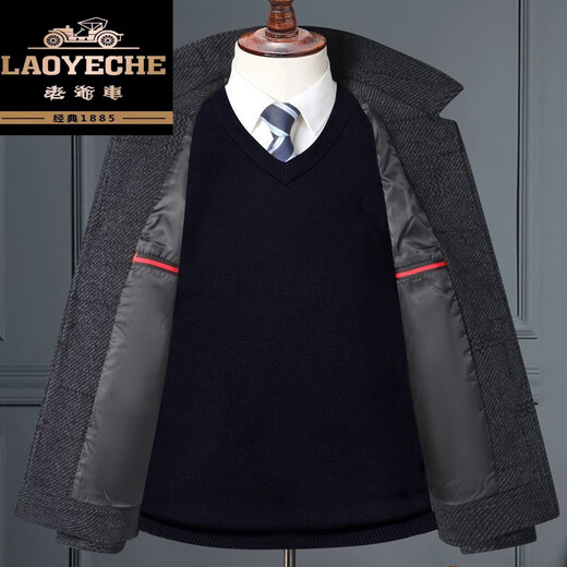 Classic car high-quality sheep wool lapel jacket for men in autumn and winter, middle-aged and elderly dad's winter chenille wool woolen jacket, dark gray 2XL 185 recommended 145-160Jin Jin equals 0.5 kg