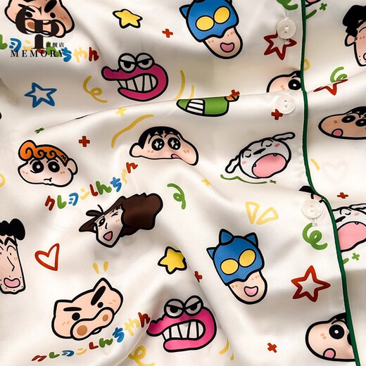 GP Memory Ice Silk Pajamas Female Internet Celebrity Girly Style Cute Cartoon Thin Couple Wear Home Clothes Men's Gift Box for Girlfriend and Boyfriend Crayon Shin-chan Short Sleeves + Shorts + Pants Same Style for Couples L Women Recommended 100-120 Jin Jin is equal to 0.5 kg