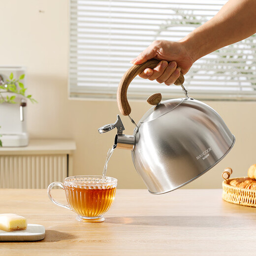 Meichu 304 stainless steel kettle gas stove water boiling automatic whistle induction cooker kettle boiling water household kettle 304 steel wood grain handle kettle 2L