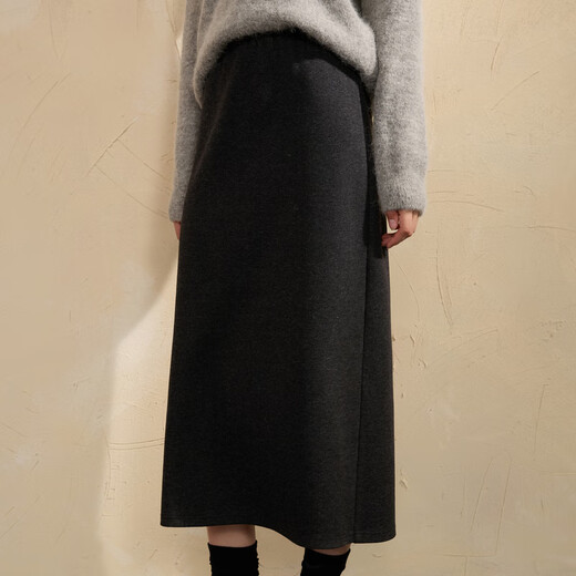 Sancai 2025 Winter New Style Skirt Elastic High Waist Straight Skirt Slit Long Skirt Simple Temperament Women Silent Gray S