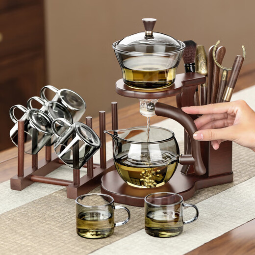 Lazy person automatic tea set high-end heat-resistant glass magnetic teapot Kung Fu tea household tea making artifact complete set 1 basic model Qinghui (Wufu) automatic tea set