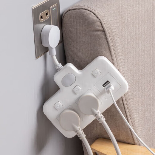 Xiaomi Youpin socket power conversion plug flexible short-wire one-turn multi-position switch night light plug-in board Pin-shaped plug white one-turn two + two-tail plug (anti-shock)