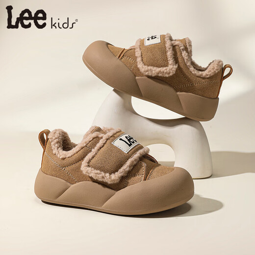 LEE KIDS Children's Shoes Winter New Children's Warm Snow Boots Plus Velvet Cotton Shoes Girls Casual Shoes Flat Shoes Boys Big Children Khaki 34 Recommended Foot Length 206mm