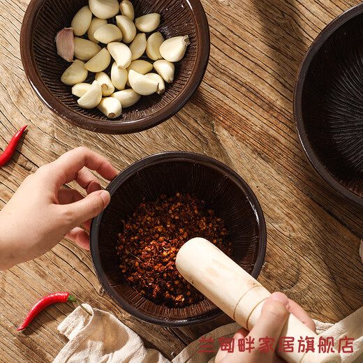 Luxuju old-fashioned hammer for household garlic pounder, pepper, preserved egg, tea bowl, baby grinder, rice paste ceramic pounder, 12cm hammer with stick (short model)